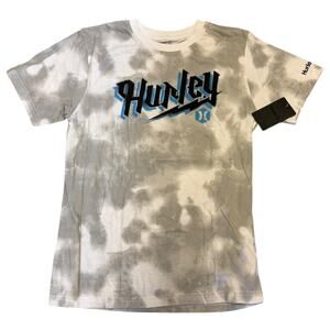 Hurley Boy's Gray White Cotton Blend Short Sleeve Shirt Large 12/13